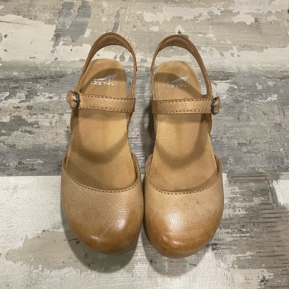 Dansko Tan Leather Mules with Strap